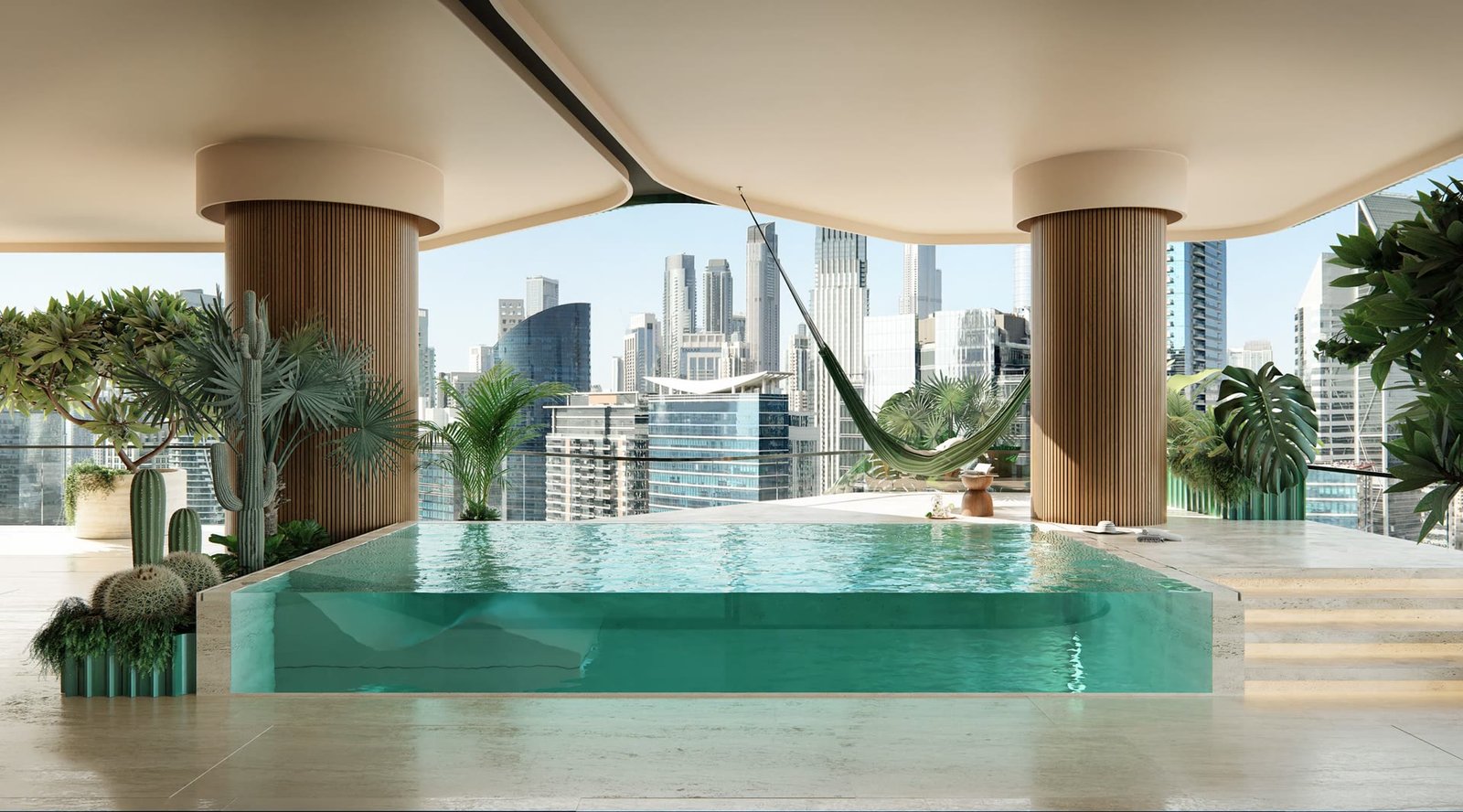 Penthouse glass pool over the skyline